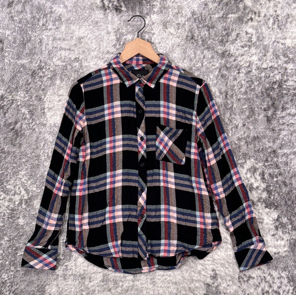 Rails Hunter Shirt Small Womens Black Metallic Plaid Flannel Long Sleeve Button